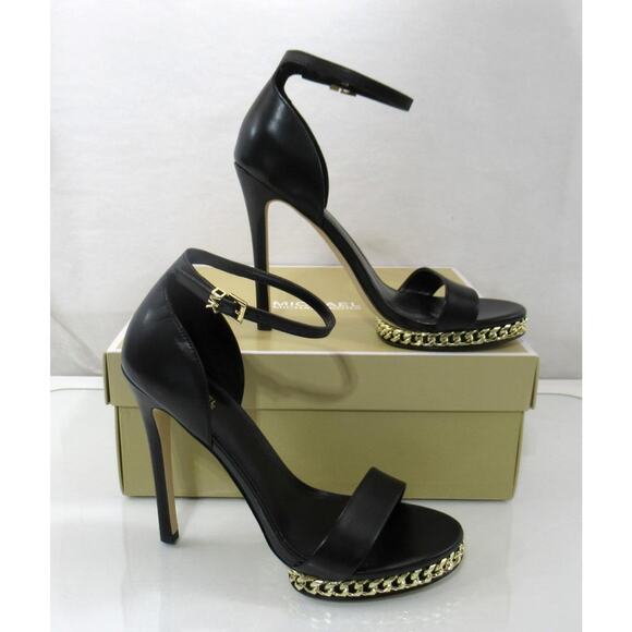 Michael Kors Jordyn Chain Platform High Heels Ankle Strap Sandals Black - Picture 3 of 8